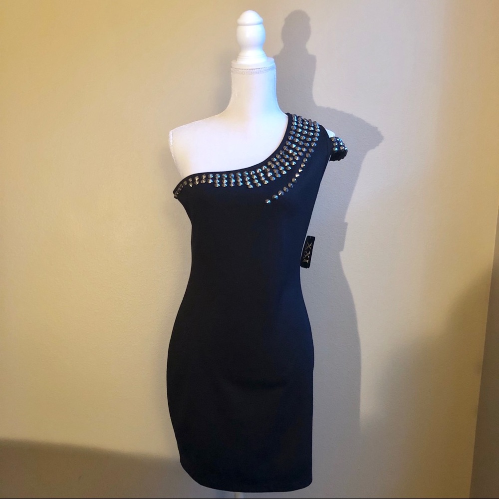 Black cold shoulder studded dress! NWOT